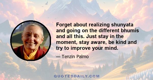 Forget about realizing shunyata and going on the different bhumis and all this. Just stay in the moment, stay aware, be kind and try to improve your mind.