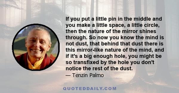 If you put a little pin in the middle and you make a little space, a little circle, then the nature of the mirror shines through. So now you know the mind is not dust, that behind that dust there is this mirror-like