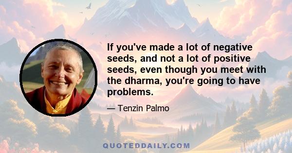 If you've made a lot of negative seeds, and not a lot of positive seeds, even though you meet with the dharma, you're going to have problems.