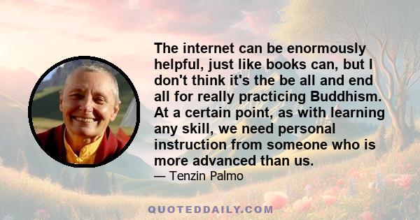 The internet can be enormously helpful, just like books can, but I don't think it's the be all and end all for really practicing Buddhism. At a certain point, as with learning any skill, we need personal instruction