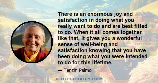 There is an enormous joy and satisfaction in doing what you really want to do and are best fitted to do. When it all comes together like that, it gives you a wonderful sense of well-being and satisfaction knowing that