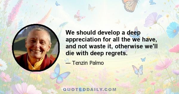 We should develop a deep appreciation for all the we have, and not waste it, otherwise we'll die with deep regrets.