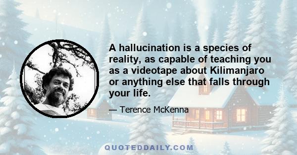 A hallucination is a species of reality, as capable of teaching you as a videotape about Kilimanjaro or anything else that falls through your life.