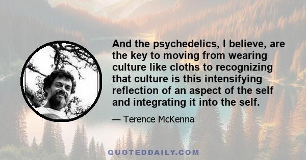 And the psychedelics, I believe, are the key to moving from wearing culture like cloths to recognizing that culture is this intensifying reflection of an aspect of the self and integrating it into the self.