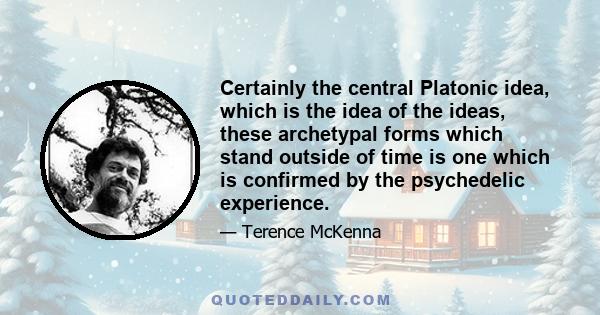 Certainly the central Platonic idea, which is the idea of the ideas, these archetypal forms which stand outside of time is one which is confirmed by the psychedelic experience.