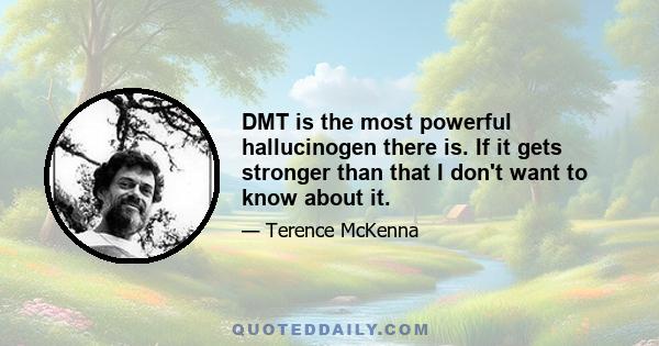 DMT is the most powerful hallucinogen there is. If it gets stronger than that I don't want to know about it.