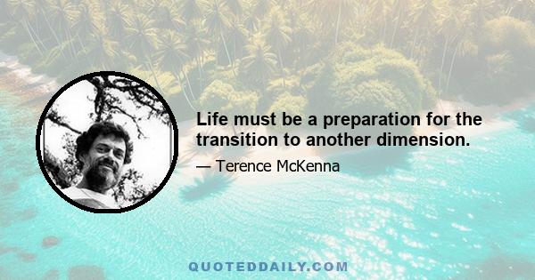 Life must be a preparation for the transition to another dimension.