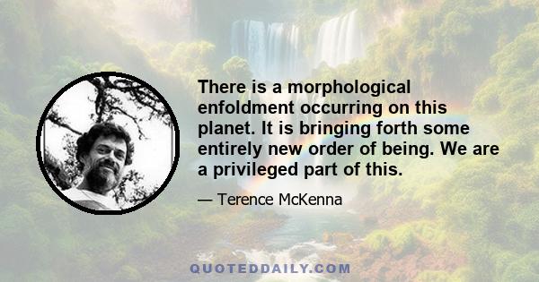 There is a morphological enfoldment occurring on this planet. It is bringing forth some entirely new order of being. We are a privileged part of this.