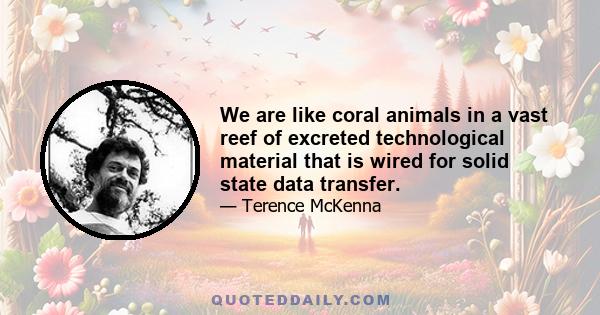 We are like coral animals in a vast reef of excreted technological material that is wired for solid state data transfer.