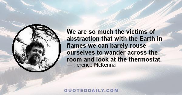 We are so much the victims of abstraction that with the Earth in flames we can barely rouse ourselves to wander across the room and look at the thermostat.