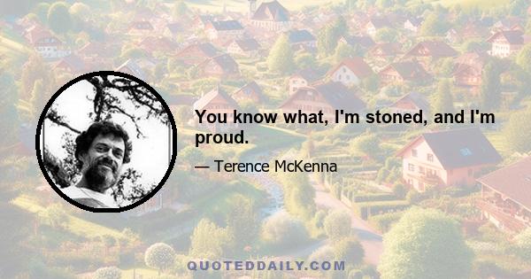 You know what, I'm stoned, and I'm proud.