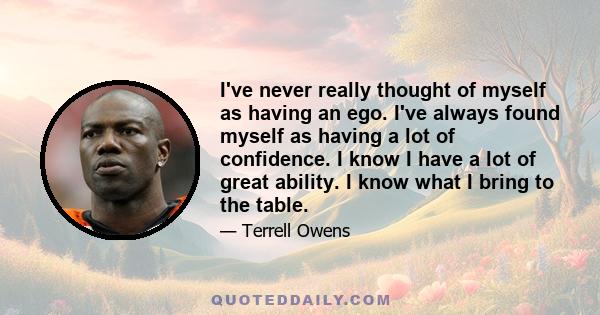 I've never really thought of myself as having an ego. I've always found myself as having a lot of confidence. I know I have a lot of great ability. I know what I bring to the table.