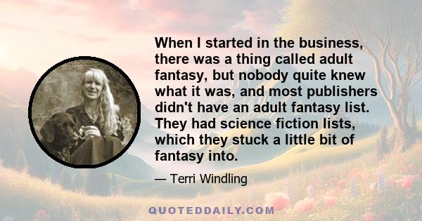 When I started in the business, there was a thing called adult fantasy, but nobody quite knew what it was, and most publishers didn't have an adult fantasy list. They had science fiction lists, which they stuck a little 