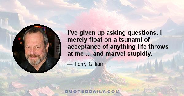 I've given up asking questions. l merely float on a tsunami of acceptance of anything life throws at me ... and marvel stupidly.