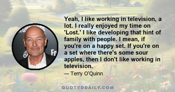 Yeah, I like working in television, a lot. I really enjoyed my time on 'Lost.' I like developing that hint of family with people. I mean, if you're on a happy set. If you're on a set where there's some sour apples, then 