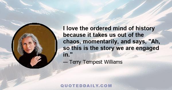 I love the ordered mind of history because it takes us out of the chaos, momentarily, and says, Ah, so this is the story we are engaged in.