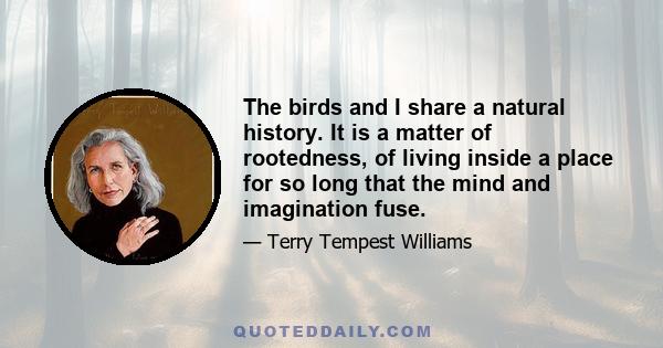 The birds and I share a natural history. It is a matter of rootedness, of living inside a place for so long that the mind and imagination fuse.