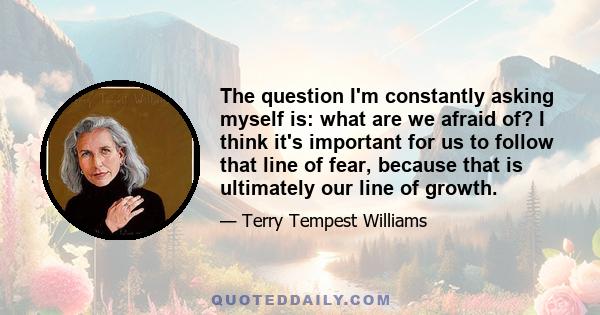 The question I'm constantly asking myself is: what are we afraid of? I think it's important for us to follow that line of fear, because that is ultimately our line of growth.