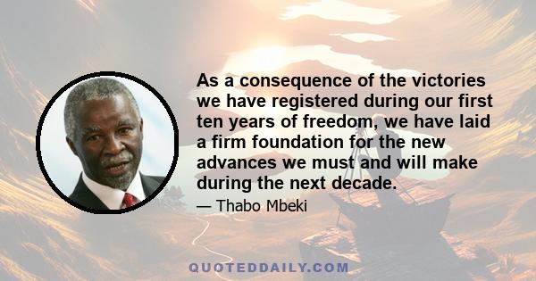 As a consequence of the victories we have registered during our first ten years of freedom, we have laid a firm foundation for the new advances we must and will make during the next decade.