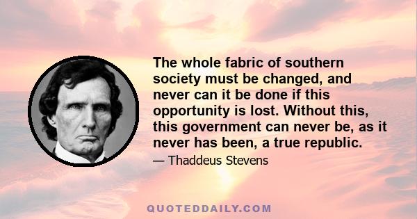 The whole fabric of southern society must be changed, and never can it be done if this opportunity is lost. Without this, this government can never be, as it never has been, a true republic.