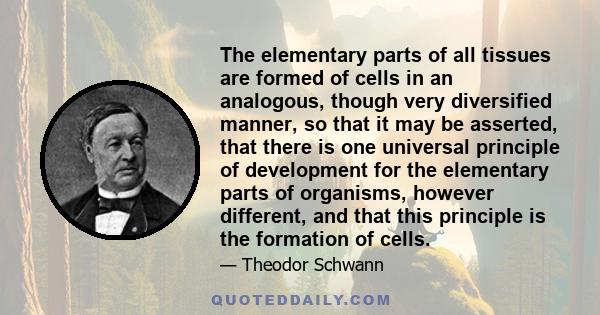 The elementary parts of all tissues are formed of cells in an analogous, though very diversified manner, so that it may be asserted, that there is one universal principle of development for the elementary parts of