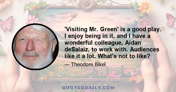 'Visiting Mr. Green' is a good play. I enjoy being in it, and I have a wonderful colleague, Aidan deSalaiz, to work with. Audiences like it a lot. What's not to like?