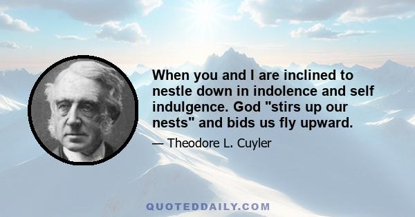 When you and I are inclined to nestle down in indolence and self indulgence. God stirs up our nests and bids us fly upward.