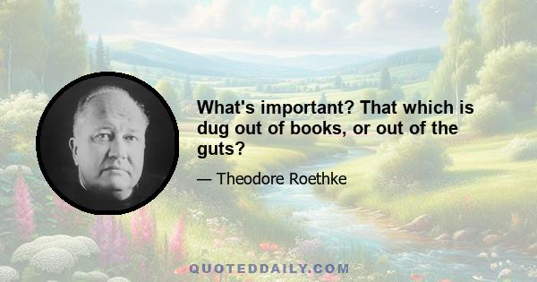 What's important? That which is dug out of books, or out of the guts?