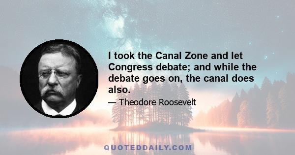 I took the Canal Zone and let Congress debate; and while the debate goes on, the canal does also.