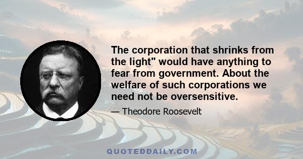 The corporation that shrinks from the light would have anything to fear from government. About the welfare of such corporations we need not be oversensitive.