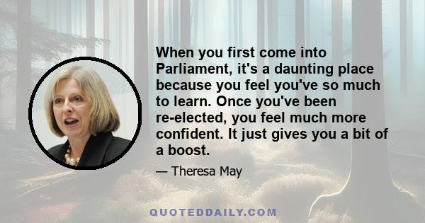 When you first come into Parliament, it's a daunting place because you feel you've so much to learn. Once you've been re-elected, you feel much more confident. It just gives you a bit of a boost.