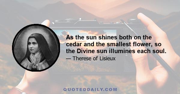 As the sun shines both on the cedar and the smallest flower, so the Divine sun illumines each soul.