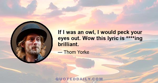 If I was an owl, I would peck your eyes out. Wow this lyric is ****ing brilliant.