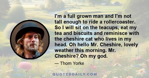 I'm a full grown man and I'm not tall enough to ride a rollercoaster. So I will sit on the teacups, eat my tea and biscuits and reminisce with the cheshire cat who lives in my head. Oh hello Mr. Cheshire, lovely weather 