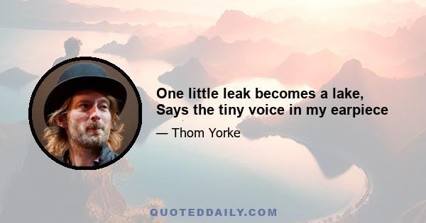 One little leak becomes a lake, Says the tiny voice in my earpiece