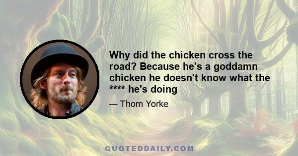 Why did the chicken cross the road? Because he's a goddamn chicken he doesn't know what the **** he's doing