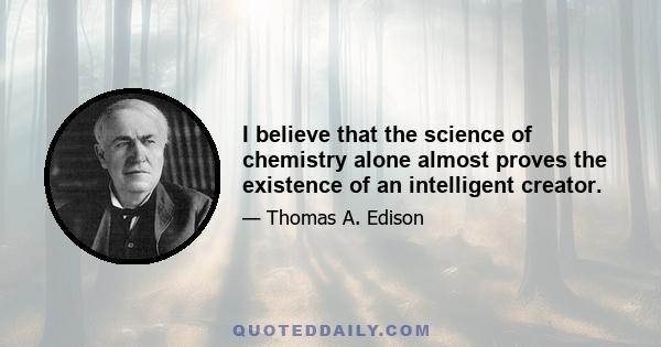 I believe that the science of chemistry alone almost proves the existence of an intelligent creator.