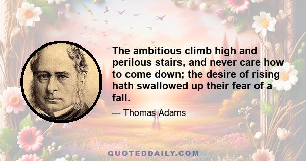 The ambitious climb high and perilous stairs, and never care how to come down; the desire of rising hath swallowed up their fear of a fall.