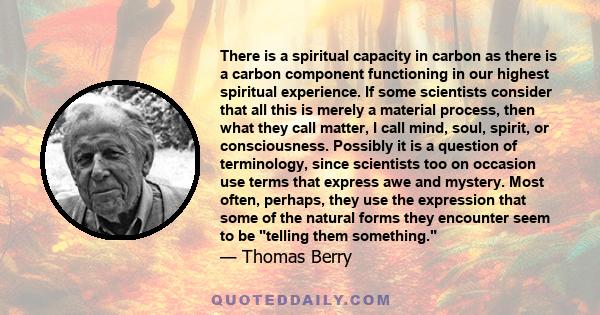 There is a spiritual capacity in carbon as there is a carbon component functioning in our highest spiritual experience. If some scientists consider that all this is merely a material process, then what they call matter, 