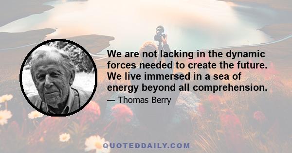 We are not lacking in the dynamic forces needed to create the future. We live immersed in a sea of energy beyond all comprehension.