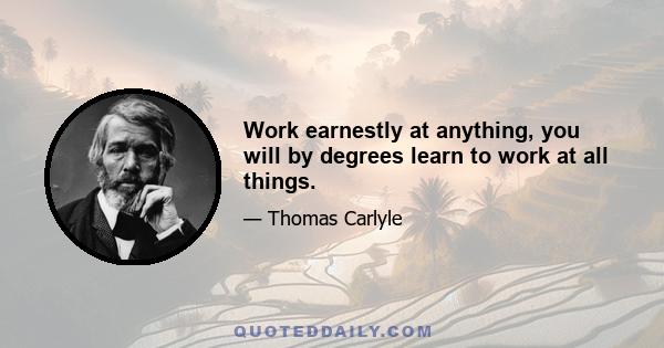 Work earnestly at anything, you will by degrees learn to work at all things.