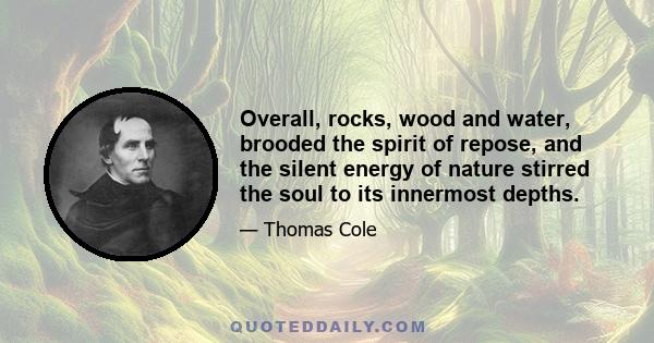 Overall, rocks, wood and water, brooded the spirit of repose, and the silent energy of nature stirred the soul to its innermost depths.