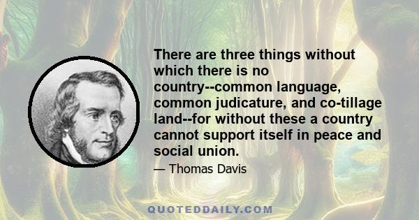 There are three things without which there is no country--common language, common judicature, and co-tillage land--for without these a country cannot support itself in peace and social union.