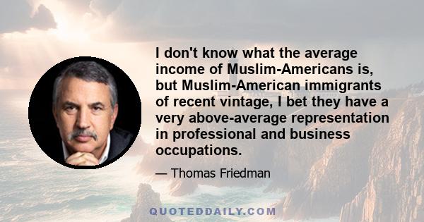 I don't know what the average income of Muslim-Americans is, but Muslim-American immigrants of recent vintage, I bet they have a very above-average representation in professional and business occupations.