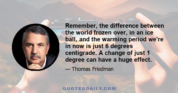 Remember, the difference between the world frozen over, in an ice ball, and the warming period we're in now is just 6 degrees centigrade. A change of just 1 degree can have a huge effect.