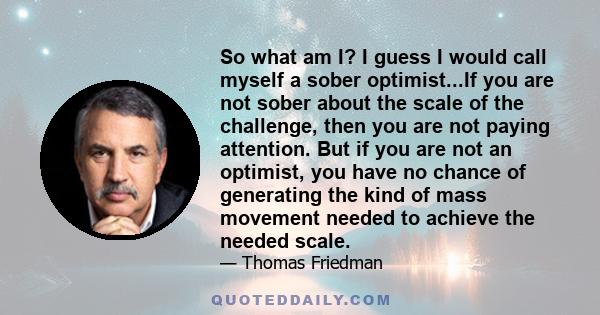 So what am I? I guess I would call myself a sober optimist...If you are not sober about the scale of the challenge, then you are not paying attention. But if you are not an optimist, you have no chance of generating the 