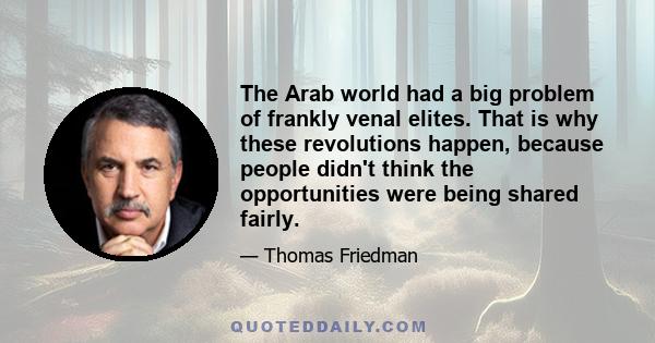 The Arab world had a big problem of frankly venal elites. That is why these revolutions happen, because people didn't think the opportunities were being shared fairly.