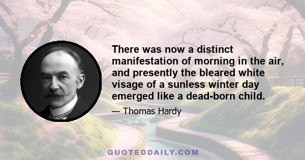 There was now a distinct manifestation of morning in the air, and presently the bleared white visage of a sunless winter day emerged like a dead-born child.