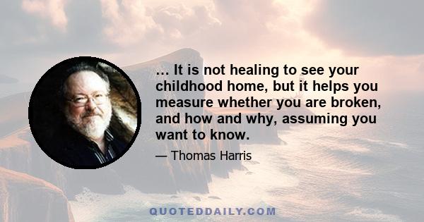 … It is not healing to see your childhood home, but it helps you measure whether you are broken, and how and why, assuming you want to know.