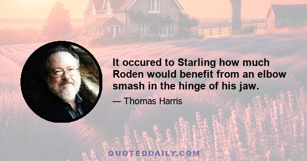 It occured to Starling how much Roden would benefit from an elbow smash in the hinge of his jaw.